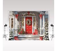 Fondale fotografico natalizio Kate 2,2x1,5 m Fondali invernali natalizi retrò con porta rossa e bambini adulti Ritratto di famiglia Sfondo Studio fotografico