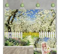 Fondale fotografico primaverile con paesaggio naturale con fiori di bosco e fiori per feste di Pasqua, matrimoni, baby shower, ritratti per bambini, scenografie per foto (210 x 150 cm)