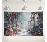 Fondale invernale con bastoncini di zucchero, decorazioni natalizie rosse e verdi, sfondo fotografico natalizio per feste ed eventi, 180 x 109 cm