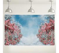 Fondale invernale con bastoncini di zucchero nel paese delle meraviglie, sfondo fotografico per feste natalizie, decorazioni per interni ed esterni, 180 x 109 cm