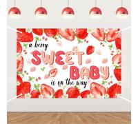 Fondale per baby shower con fragole e bacche, con scritta in inglese "A Berry Sweet Baby Is on the Way", sfondo fotografico con fragole per neonati, decorazione per feste di nascita, 1,5 x 0,9 m