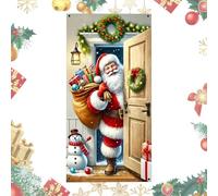 Fondali Fotografici Natalizi,210x90 Cm Tappezzeria Con Cane E Babbo Natale | Sfondo Fotografico | Per Foto di Famiglia Compleanno Matrimonio Anno Nuovo Vacanze Invernali Porta