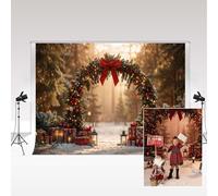 Fondali fotografici natalizi Kate 2.5x2.5m/8x8piedi Inverno Arco natalizio Arco Foresta Illuminata dal sole Sfondo regali Compleanno per bambini Ritratto di famiglia Sfondo fotografico