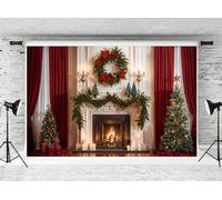 Fondali fotografici natalizi Kate 3x2m Camino invernale Ghirlanda Tende rosse Albero di Natale Ritratto di famiglia Foto Capodanno decorativo Sfondo per bambini