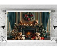 Fondali fotografici natalizi Kate 3x2m Tende da muro vintage Ghirlanda di Natale Orso Camino Fondale Bambini Ritratto di famiglia Decor Sfondo Studio fotografico