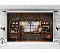 Fondali fotografici natalizi Kate 3x3m Inverno Vintage Scaffale Finestra Ghirlanda Natale Ritratto di famiglia Foto Capodanno Decorativo Sfondo per bambini