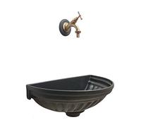 Fonderia Bongiovanni Fontana a muro colore grigio ghisa vasca Versilia e rubinetto mod. 303B in ottone brunito per casa e giardino