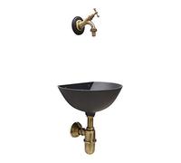 Fonderia Bongiovanni | Fontanella da giardino esterno | Lavandino da Esterno | Modello 600 303B | con Rubinetto in Ottone Brunito e Sifone | per Casa Giardino| Fontana a muro da esterno