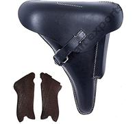 Fondina in pelle rigida Luger P08 tedesca della seconda guerra mondiale con impugnature in legno P08 Luger (COMBO) (BLACK)