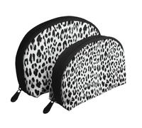 Fondo senza cuciture di disegno del modello del leopardo, Borsa per trucco a conchiglia Portamonete da donna Borsa da toilette piccola Borsa per cosmetici 2 pezzi