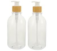 FONDOTIN 2 pezzi Dispenser Liquido per e Shampoo con Pompa Bamboo Trasparente Ricaricabile per Bagno e Lavanderia Design Minimalista e Resistente per Uso e Hotel