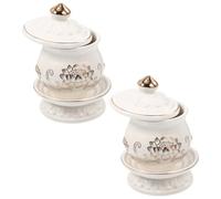 FONDOTIN 2 Pezzi Tazze D'acqua in Ceramica Coppa di Loto per Offerte Buddiste, Ciotola Rituale Resistente Motivo Inciso, Adatte per Culto e Decorazione del Tempio