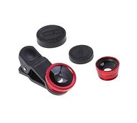 FONDOTIN 3 in 1 Per Smartphone Macro Fisheye e Grandangolare Clip in Lega Di Alluminio Rosso Facile Da Montare e Compatibile i Cellulari