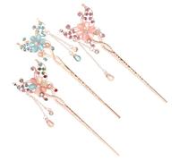 FONDOTIN 3 pezzi Bacchette per Capelli Hanfu con Fiore e Nappa Vintage Accessori Eleganti per Capelli Lunghi e Spessi Fermagli Antichi per Cosplay e Acconciature Cinesi