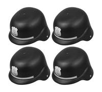 FONDOTIN 4 Pezzi Casco Polizia Bobby Inglese per Caschi in Plastica Nera per Costume Halloween Feste e Gioco di Ruolo Cappelli Poliziotto Autentici