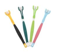 FONDOTIN 4 Pezzi Spazzolini Lati per Cani e Gatti Spazzolino Orale Manuale in Plastica con Setole Morbide Design Tre Teste per Cura Dentale Completa e Respiro Fresco