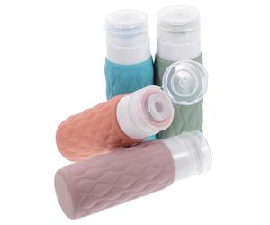 FONDOTIN 4pezzi Falconi da Viaggio per Lozione Shampoo e Balsamo Struttura in Silicone per Prevenire Perdite e Meccanismo di Erogazione Rapida