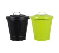 FONDOTIN Cestino Portarifiuti da Scrivania in Ferro Verde Coperchio Set da 2 Pezzi Contenitore per Rifiuti Domestici Piccolo per Camera da Letto Soggiorno e Ufficio Facile da Pulire e