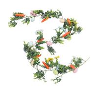 FONDOTIN Ghirlanda di Uova di Pasqua Artificiali con Fiori e Carote, Vite Artificiale da 175 Cm per Decorazioni Primaverili Casa, Finestre e Pareti, Ghirlanda Pasquale con Foglie Verdi