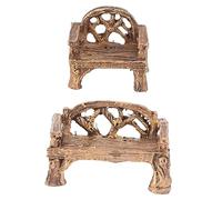 FONDOTIN Ornamenti in Resina per Bonsai e Micro Paesaggistica da Giardino, Set 2 Pezzi Mini Decorazioni Panchina e Sedia in Stile Cinese, Decorazione per Balcone e Cortile