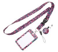 FONDOTIN Porta Badge con Cordino Rosso Fiori Porta Tessera Trasparente Doppia Faccia Resistente e Leggero Supporto Identità per Ufficio e Scuola