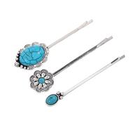 FONDOTIN Set 3 Pezzi Mollettoni per Chioma da Donna in Stile Boho Lega di Zinco e Turchese, Fermagli Decorativi Versatili per Uso Quotidiano e Feste