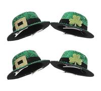 FONDOTIN Set 4 Accessori per Chioma San Patrizio Fermagli e Cappelli a Cilindro Verdi e Trifoglio, Clip Decorativa Fibbie Dorate per Feste e Eventi Irlandesi, Mollette Comfort per