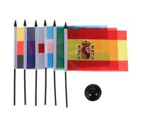 FONDOTIN Set 6 Mini Bandiere da Tavolo con Supporto Nero, Piccole Bandiere Internazionali Spagna Francia Inghilterra Argentina Germania Portogallo, Decorazioni da Scrivania per Ufficio