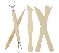 FONDOTIN Set Attrezzi per Modellare Argilla Manico Ergonomico in Legno e Metallo, 5 Pezzi per Scolpire e Formare, per Fai da Te e Ceramica
