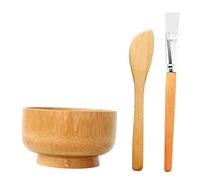 FONDOTIN Set Ciotole Miscelazione Maschere Viso in Legno Naturale 3 Pezzi Con Spatola e Pennello, Strumenti Riutilizzabili Per Maschere Fai Da Te Adatti Uso Domestico e Salone Di Bellezza