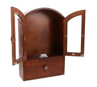 FONDOTIN Small Cabinet With Glass Doors Wood Desktop Organizer With Drawer Sturdy Wooden Desk Cabinet For Makeup And Office Supplies Space-saving Retro Style For Home And Workspace