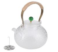 FONDOTIN Teiera in Vetro Trasparente Borosilicato Teiera Fumante Coperchio Perline Verdi e Beccuccio Diritto Resistente Alte Temperature per Ufficio Casa e Viaggi