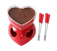 Fondue Cup - Ceramic Heart Pot Dessert Sharing | Heat Resistant Ceramic with Tealight Holder Forks, Mini Chocolate Melting Cup for Cheese Butter Caramel Candy Sweet Holiday Party Home Travel Christmas