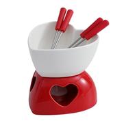 Fondue Cup - Ceramic Heart Pot Dessert Sharing | Heat Resistant Ceramic with Tealight Holder Forks, Mini Chocolate Melting Cup for Cheese Butter Caramel Candy Sweet Holiday Party Home Travel Christmas