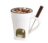 Fondue Mug Set - Ceramic Pot for Dessert Sharing | Candle Heated Melting Cup, Personal Fork Accessory, Family Gathering Utility, Holiday Party Celebration, Home Fun Kitchen Accent And Snack Tool