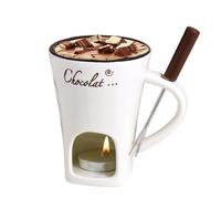 Fondue Pot Set, Chocolate Fondue Mug, 200ml Tea Light Candle Warmer Fondue Set, Hot Pot Ceramic Melting Cup, Butter Warmer Heating Tea Light Melting Pot for Candy & Caramel