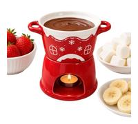 Fondue Set Ceramic Chocolate Melting Pot Christmas Candle Warmer Gift | 2 Tea Candles Dipping Fork Stable Base Removable Cup Holiday Couple Party Dessert Sharing