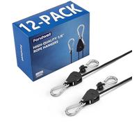 Fondwell Confezione da 12 ganci regolabili in corda da 0,3 cm, cinghia a cricchetto con parti interne in metallo rinforzato, sistema di puleggia per piante sospese e luci per vari scopi