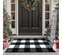 FONEYI Buffalo - Tappeto per esterni a quadri, 50,8 x 81,3 cm, zerbino per porta d'ingresso, antiscivolo, assorbente, per interni, lavabile, per esterni, portico anteriore, fattoria, bianco e nero