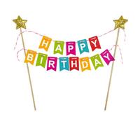 FONGKNOX Happy Birthday, striscione colorata di compleanno, decorazione per torte, torta di compleanno, bandierine, topper, bandiera per torta di compleanno
