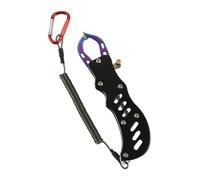 FONGKNOX Portable Stainless Steel Fish Lip Gripper Grabber Grip Tool Fish Holder 170mm Easy Use with Carabiner & Retractable Cord & Bag Easy Carry Metal Black Colour Outdoor Fishing Camping