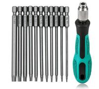 Fongmore Set di 12 cacciaviti Torx da 75 mm con codolo esagonale da 1/4 di pollice T6 T7 T8 T9 T10 T15 T20 T25 T27 T30 T40 con impugnatura antiscivolo per cacciavite