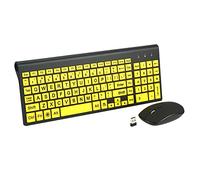 FONICER Tastiera e mouse wireless con stampa grande, 2,4 g, con stampa oversize, per bambini ipovedenti e ipovedenti (giallo)