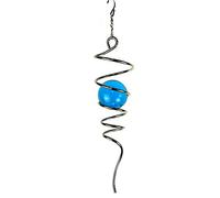 FONMY Sfera a spirale con coda a spirale, girandola decorativa da 28 cm e sfera di vetro da 5,1 cm, decorazione da giardino per interni ed esterni, colore blu argento, altezza 33 cm