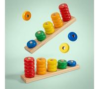 Fonowx Abaco Aritmetico Giocattolo Educativo Contanumeri Stacker Legno Peg Tavoletta Conta Anelli Introduzione a Numeri E Quantità con Cinque Pioli E Anelli