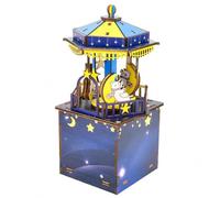 Fonowx Carillon Musicale Bambini Puzzle Legno Kit da Assemblare Ornamento per Arredamento Scatola Musicale Stile Giostra con Tetto Multistrato in Basswood, Carosello Della Buonanotte