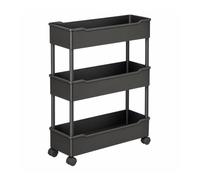 Fonowx Carrello Multiuso Liscio | Autoportante, Carrello da Bagno con Ruote, Durevole, Scaffale a 3 Ripiani con Ruote, per, Nero, 20CM