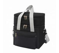 Fonowx Contenitore Termico Pranzo con Doppio Scomparto Borsa Porta Vivande Lunch Box Porta Pranzo Composizione PA Oxford Cotone Perla Protezione da Perdite E, Nero, Nero A Doppio Strato
