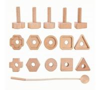 Fonowx Giocattolo con Borsa per il Trasporto | Educativo, Gioco di Infilatura e Forme Geometriche in Legno, Durevole, Giocattolo con Dadi e Bulloni da Avvitare
