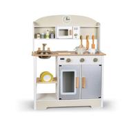 Fonowx Giocattolo Frigo Cucina con Pratiche E Scaffali Interni Visibili Elettrodomestico da Gioco con Maniglie in Legno E Pannello di Controllo Stile, style to 1